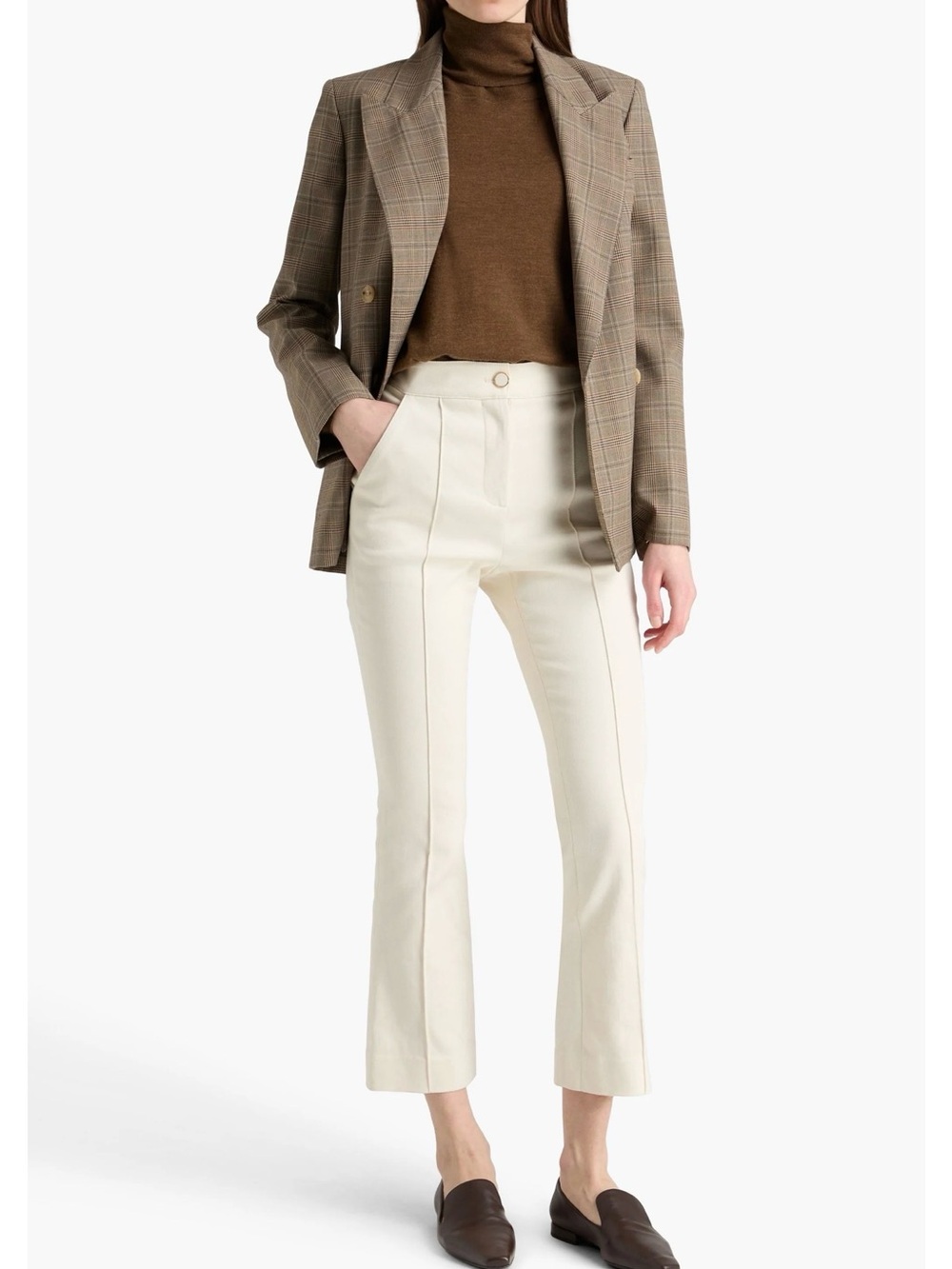Veronica Beard 10 Cotten blend twill straight leg cream quiet luxury pant